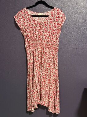 Indigo Rose Red and Pink Floral Button Front Cap Sleeve Midi Dress